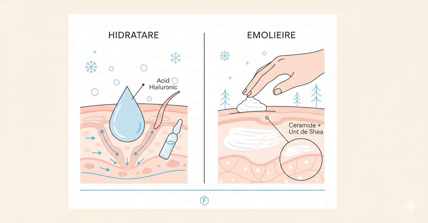 Diferența reală dintre „hidratare” și „emoliere” în dermatocosmetice. Ce să alegi
