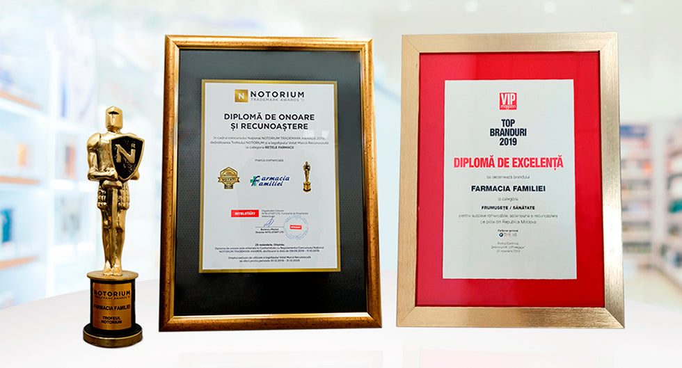 Farmacia Familiei a primit Diploma de Excelență TOP BRANDURI 2019 și trofeul NOTORIUM AWARDS 2019
