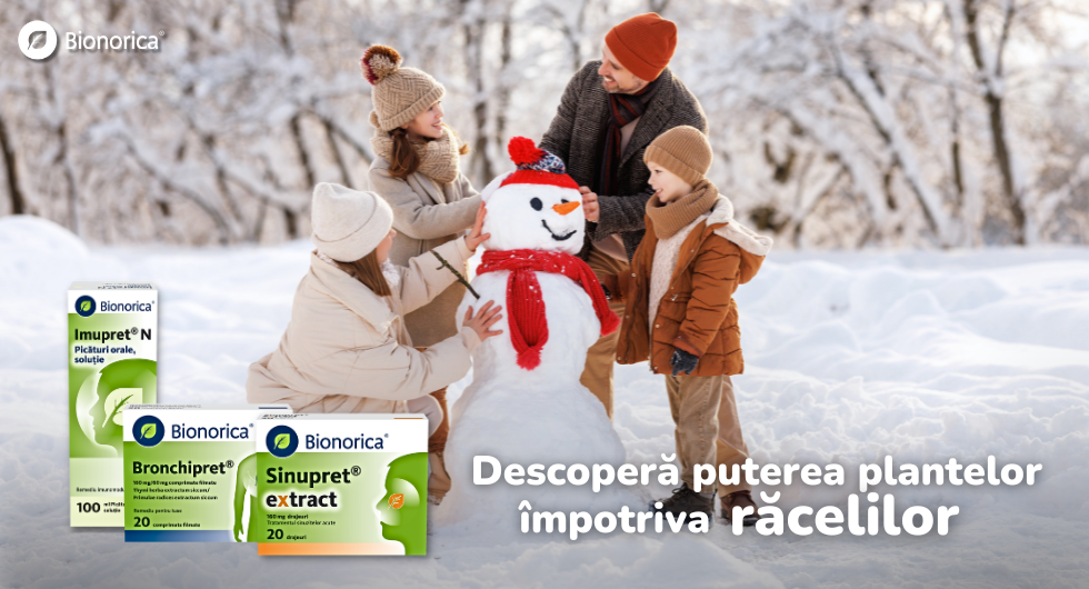 Înfruntă iarna cu încredere: Beneficiile terapeutice ale Sinupret®, Bronchipret® și Imupret® în lupta împotriva răcelilor și tusei.