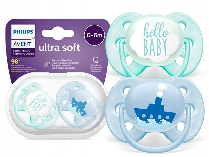 Philips Avent Ultra Soft Suzete din silicon Boy 0-6m 2 buc SCF222/01