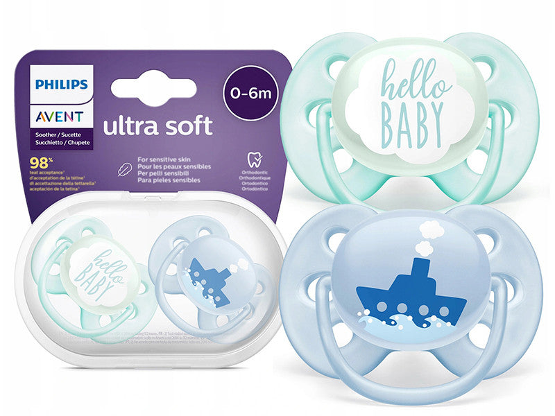 Philips Avent Ultra Soft Suzete din silicon Boy 0-6m 2 buc SCF222/01