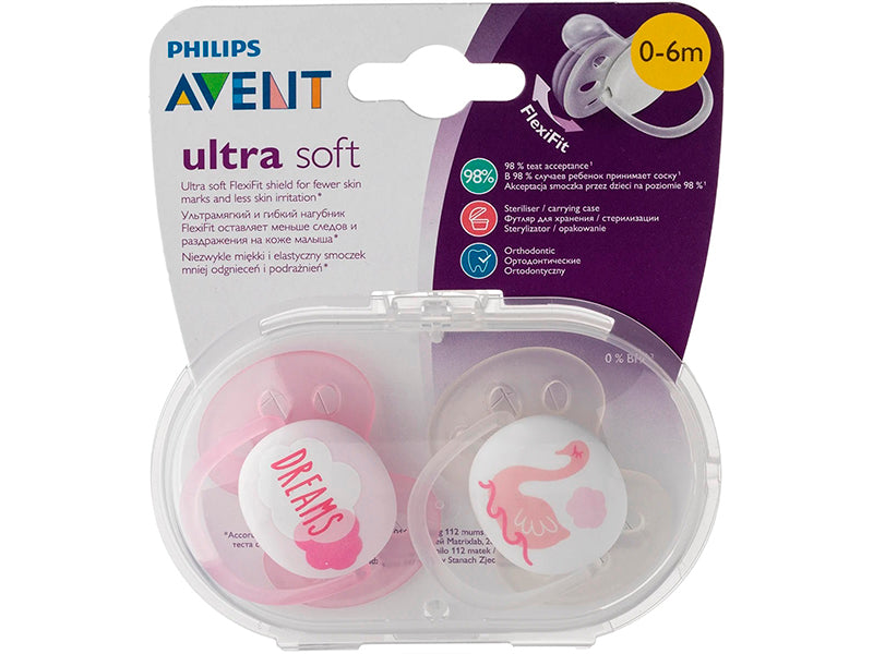 Philips Avent Ultra Soft Suzete din silicon Girl 0-6m 2 buc SCF222/02