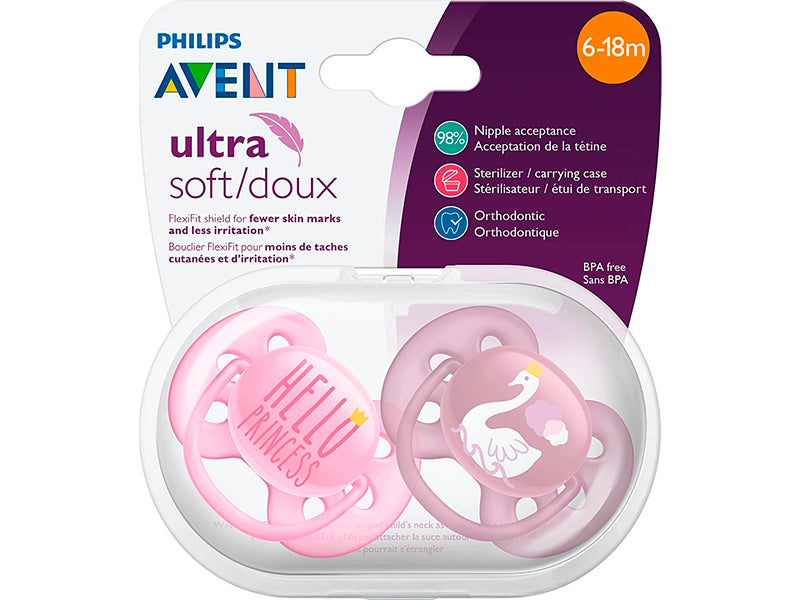 Philips Avent Ultra Soft Suzete din silicon Girl 6-18m 2 buc SCF223/02