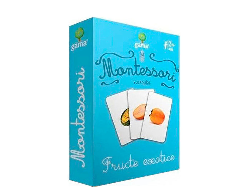 Carti de joc Montessori. Fructe exotice. Vocabular