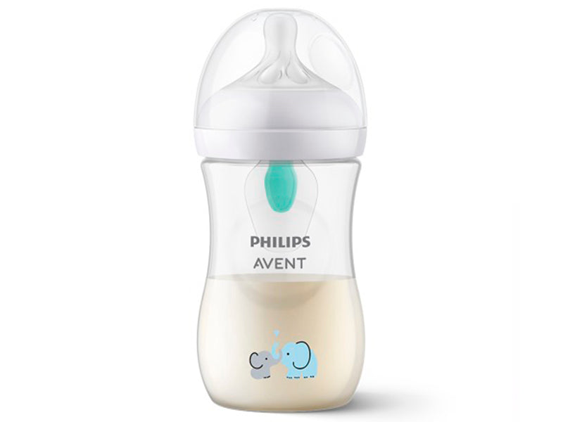 Philips Avent Natural Response Air-Free Biberon din plastic cu dispozitiv anti-colici Deco Elefant +1 luni cu debit 3, 260 ml SCY673/81