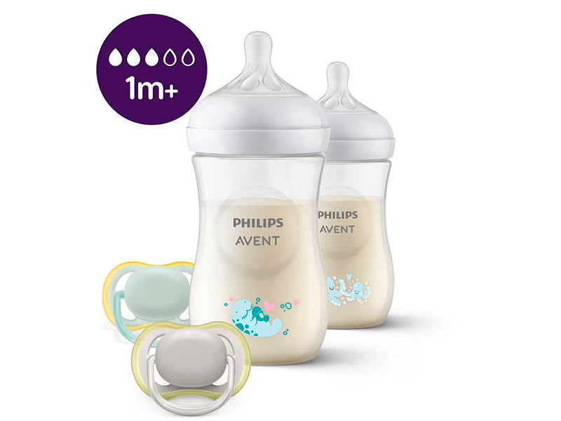 Philips Avent Natural Response Set Biberon din plastic 2buc 260ml + suzeta 0-6 luni SCD837/11