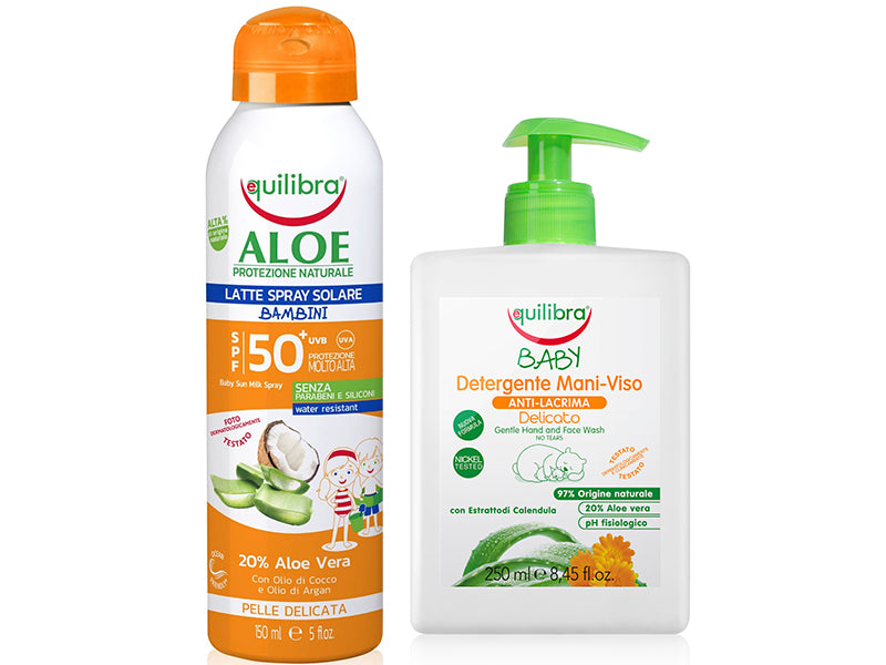 Equilibra Aloe PROSUN-UV Laptisor spray protectie solara copii SPF 50+ 150ml + Cadou Baby Sapun pt fata si miini fara lacrimi 250ml