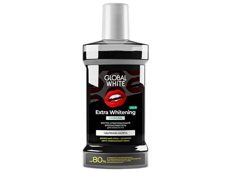 Global White apa de gura Extra Witening carbune 300ml