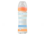 Chicco Бутылочка из стекла с соской из силикона 240 мл для мальчиков, оранжевая (2023) 287212100