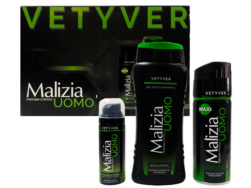 Malizia Set Umo (Vetyver Gel de dus-sampon 250ml + Deodorant Spray 175ml + Spuma de ras 50ml)
