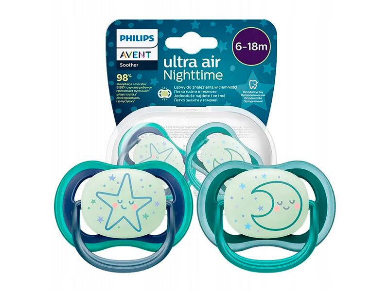 Philips Avent Ultra Air Night Suzete din silicon 6-18m 2 buc verde-bleu fosforescenta
