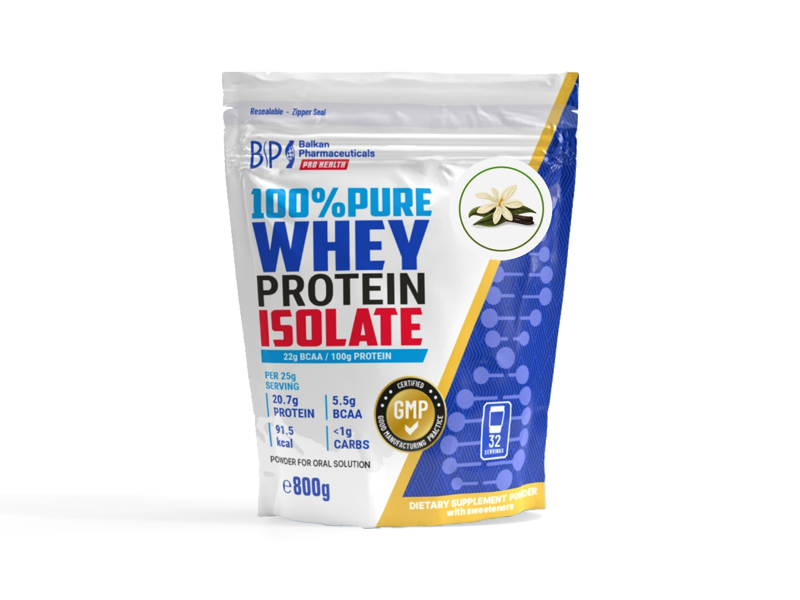 Whey isolate 22g BCAA/100g 100% pure Protein 800g pulb. (Vanilla)