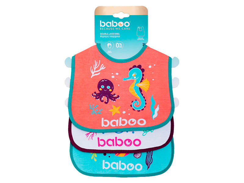 Baboo Слюнявчик из хлопка 3шт. Sea life 0м+