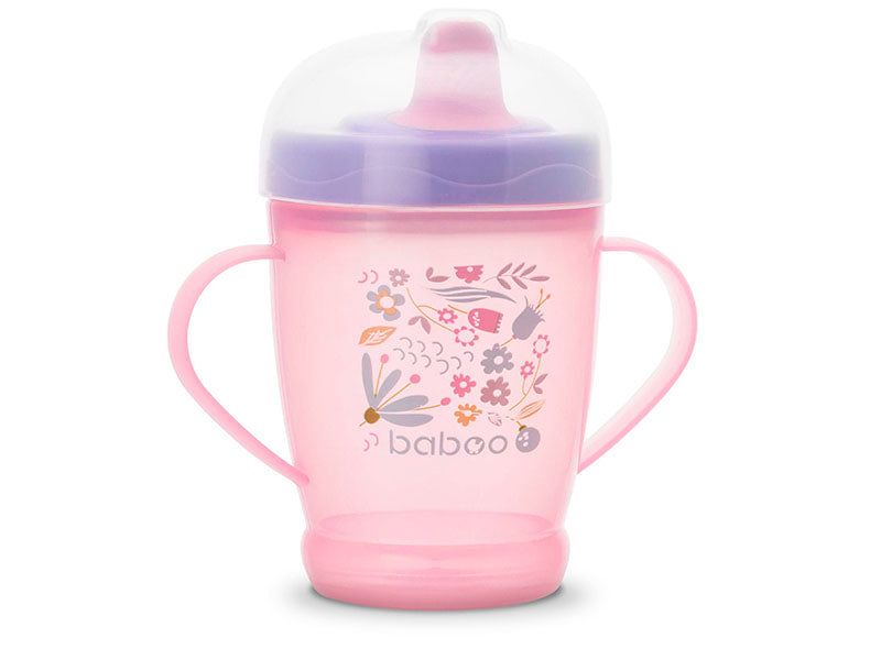 Baboo cana nasuc plastic 250ml roz cu flori 9M+ 8-104