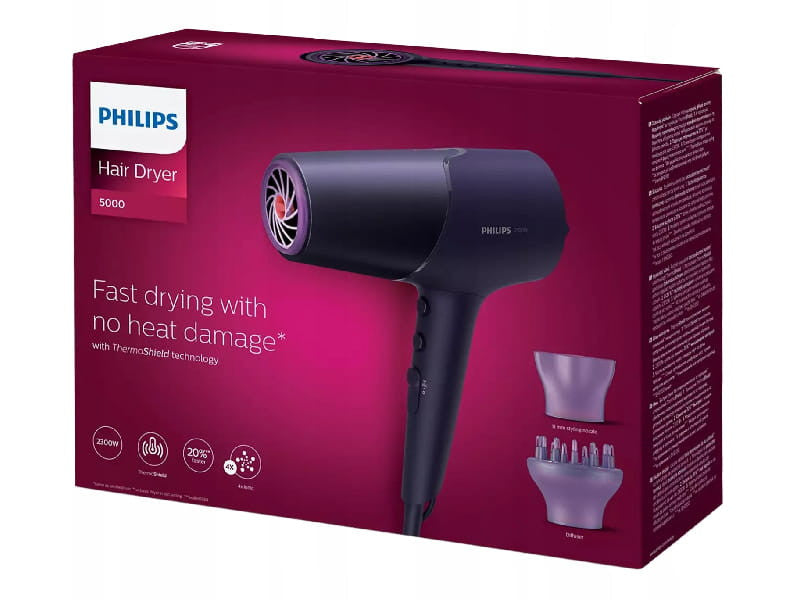Philips PC Uscator de par Seria 5000, 2300 W, tehnologie ThermoShield, motor CC, 6 setari de caldura si viteza, BHD514/00