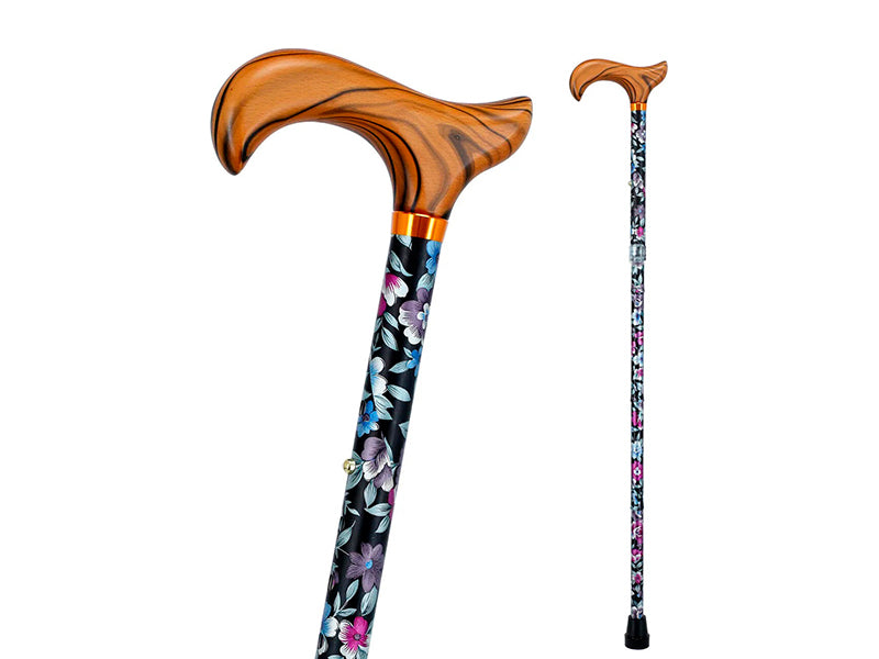 Baston pliabil color flori rosu cu maner lemn ALK527L