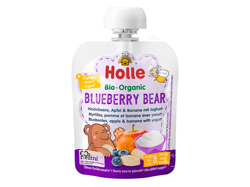Holle Bio Organic pireu cu iaurt Blueberry Bear de afine, mere, banane  (8 luni+) 85g