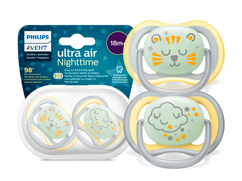 Philips Avent Ultra Air Night Suzete din silicon 18m+ 2 buc  SCF376/01