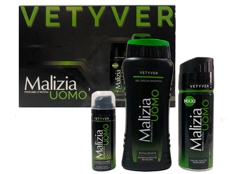 Malizia Set Umo Vetyver(Gel de dus 250ml + Deodorant Spray 175ml + Spuma de ras 50ml)