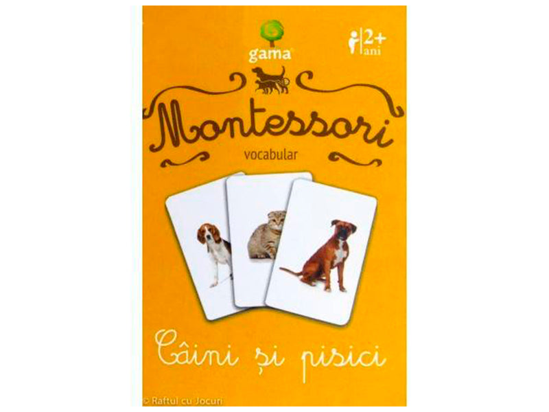 Carti de joc Montessori. Caini si pisici. Vocabular