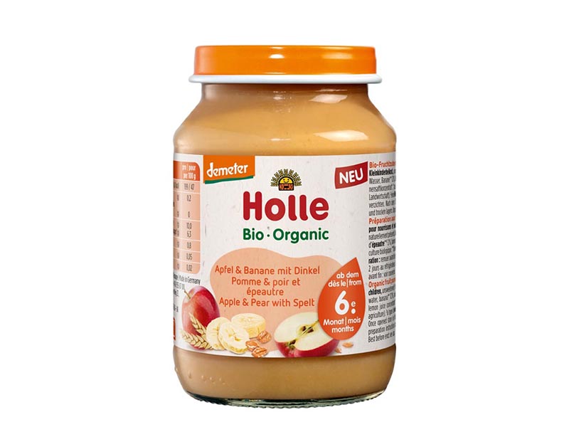 Holle Bio Organic pireu de mere, banane cu griu spelt (6 luni+) 190g