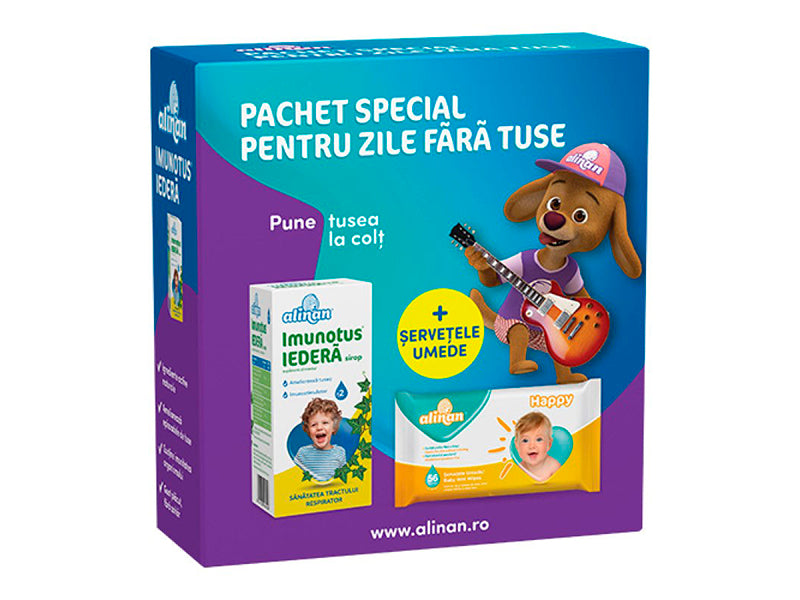 Alinan Imunotus Iedera sirop 150ml de la 2 ani+ servetele umede cadou