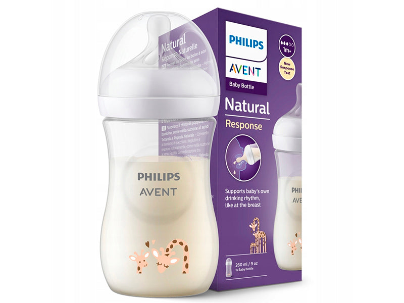 Philips Avent Natural Response Biberon din plastic Deco Girafe +1 luni cu debit 3, 260 ml SCY903/66