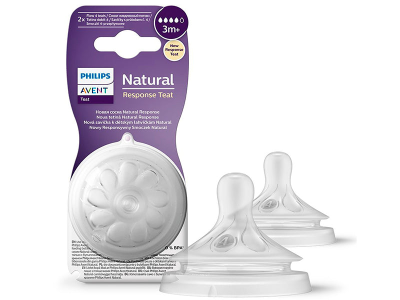 Philips Avent Natural Response Tetina din silicon +3luni 2 buc T4 SCY964/02