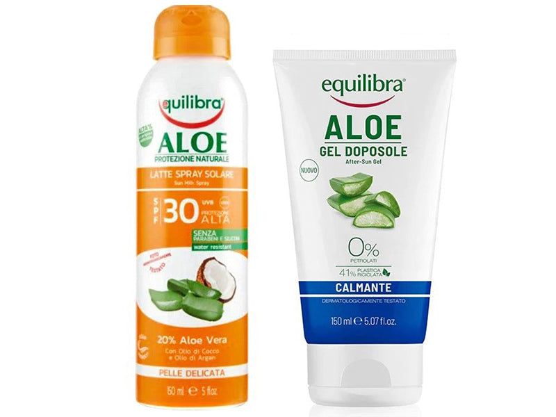 Equilibra Aloe ProSun-UV Солнцезащитный спрей-лосьон SPF 30+ 150 мл + Подарок Успокаивающий двойной пляжный гель 100 мл