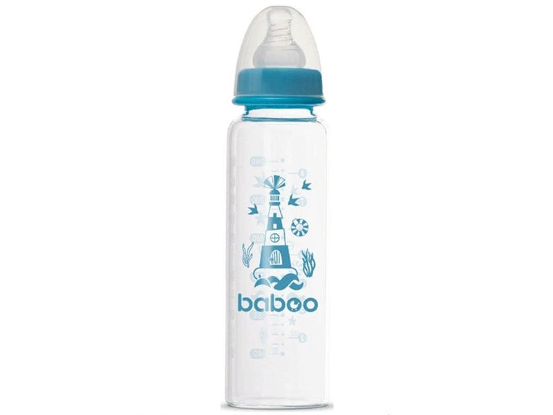 Baboo biberon din sticla anti-colic 240ml albastra 3M+  3-119