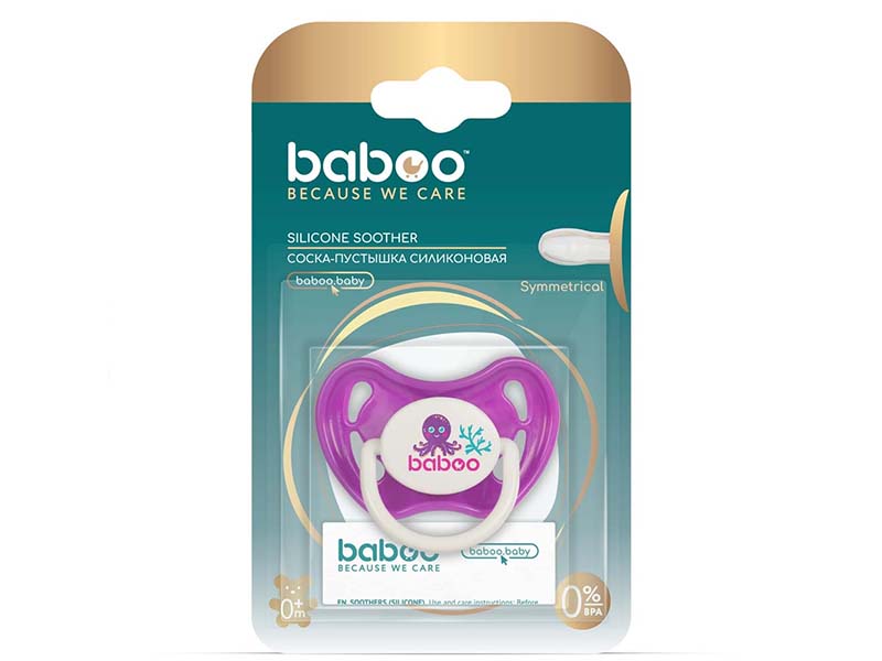 Baboo серебристо-фиолетовая силиконовая соска 0M+ 5-031