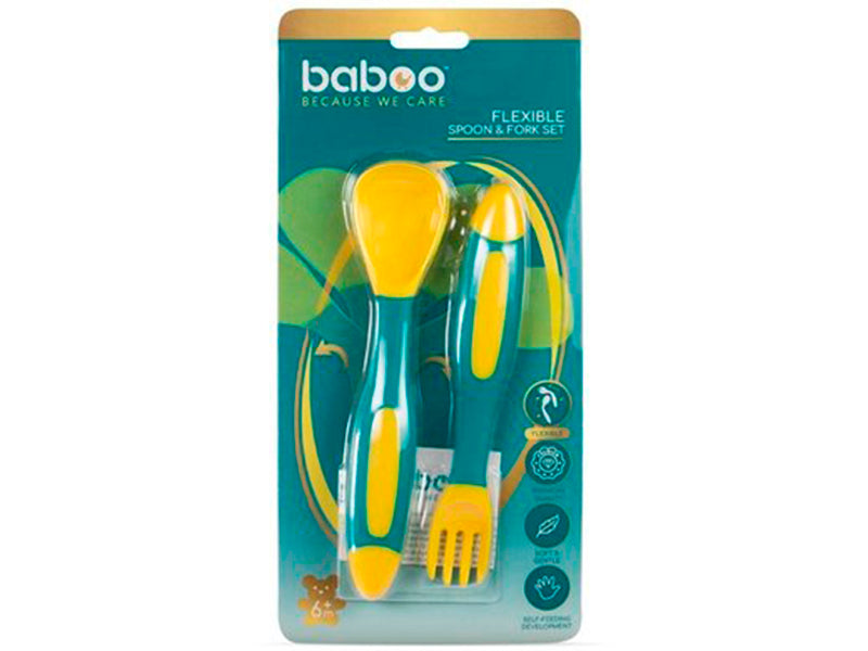 Baboo set flexibil lingura + furculita turcoaz 6M+  10-037