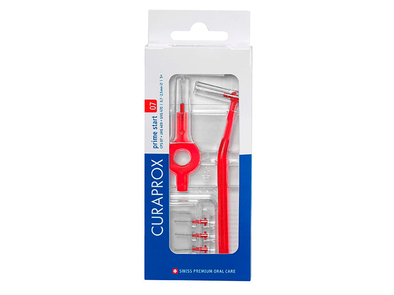 CURAPROX Periuta Interdentare CPS 07 Prime Start cu 5 periute de schimb CPS 07 + maner UHS 409 si UHS 470 rosu + capac de protectie