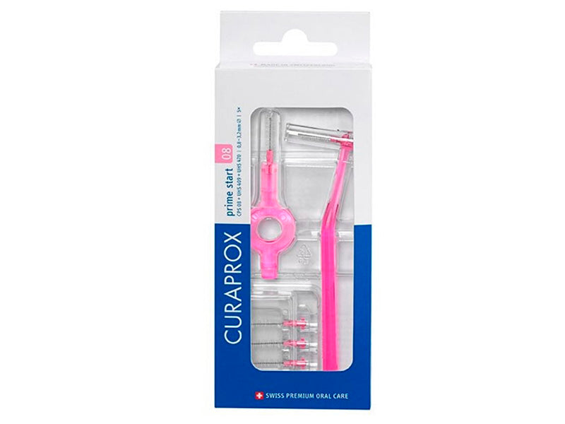 CURAPROX Periuta Interdentare CPS 08 Prime Start cu 5 periute de schimb CPS 08 + maner UHS 409 si UHS 470 roz + capac de protectie