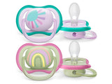 Philips Avent Ultra Air Suzete din silicon 0-6m 2 buc verde roz SCF085/59 New
