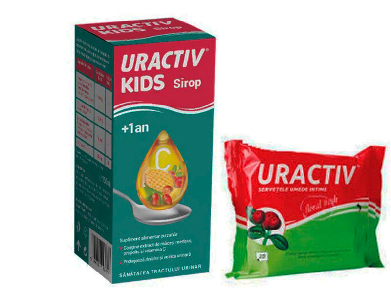 Uractiv Kids sirop 150ml + Servetele Uractiv cadou