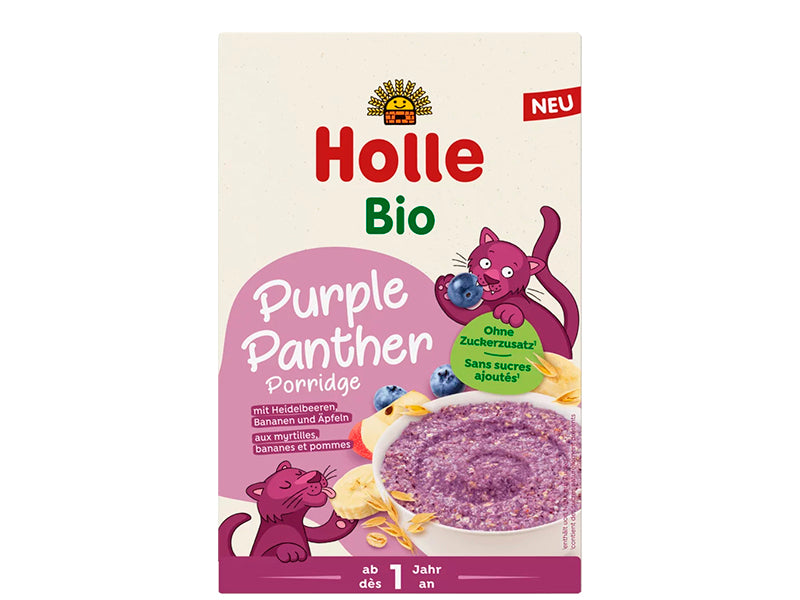 Holle Organic terci Purple Panther de ovaz cu afine,mere,banane (12luni+) 200g