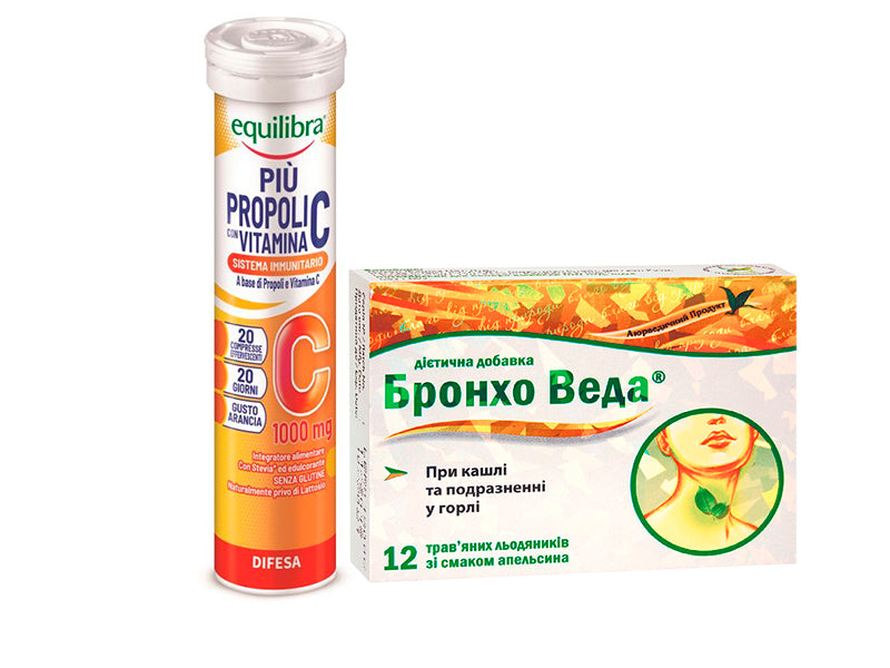 Equilibra Piu Propolis cu Vit.C 1000mg comp efervescente Cutie N20 + Bronho veda portocala