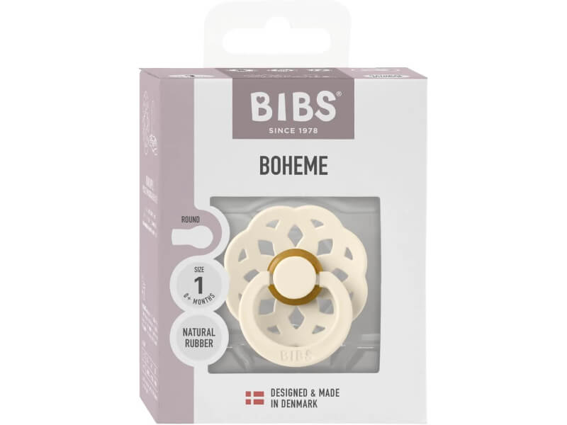 BIBS Suzeta Boheme Latex in Ambalaj Eco, Tetina Rotunda, 0 luni+ Ivory