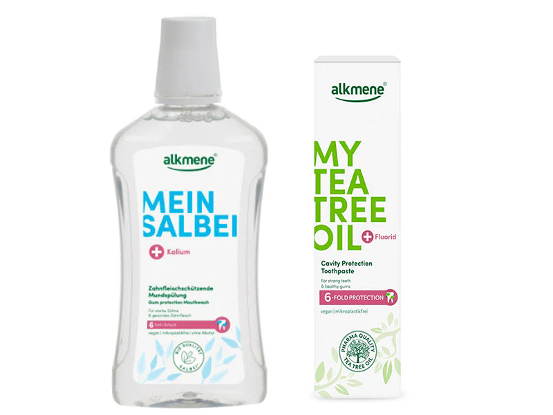 Alkmene Salvie Apa de gura p/u protectia gingiilor 500ml+Alkmene tea tree pasta de dinti 100ml Cadou