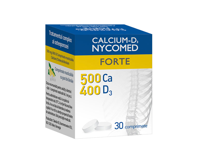 Calciu D3 Forte 500mg+400UI comp. masticab.