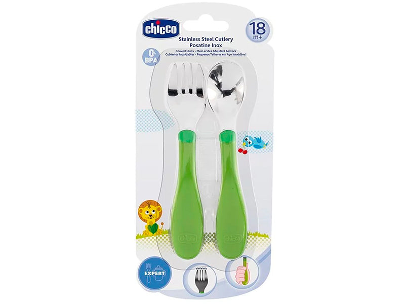 Chicco Set lingurita si furculita din inox 18 luni+