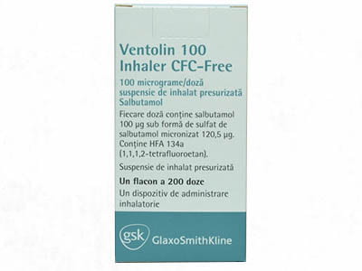 Ventolin 100 mcg/doza Inhaler CFC-free susp.de inhalat presuriz.