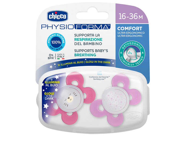 Chicco Suzeta Comfort Girl Lumi silicon 16-36M 2 buc