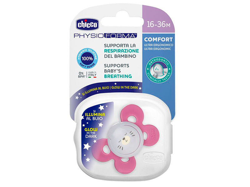 Chicco Suzeta Physio Comfort silicon Pink Luminiscente  16-36M 1buc