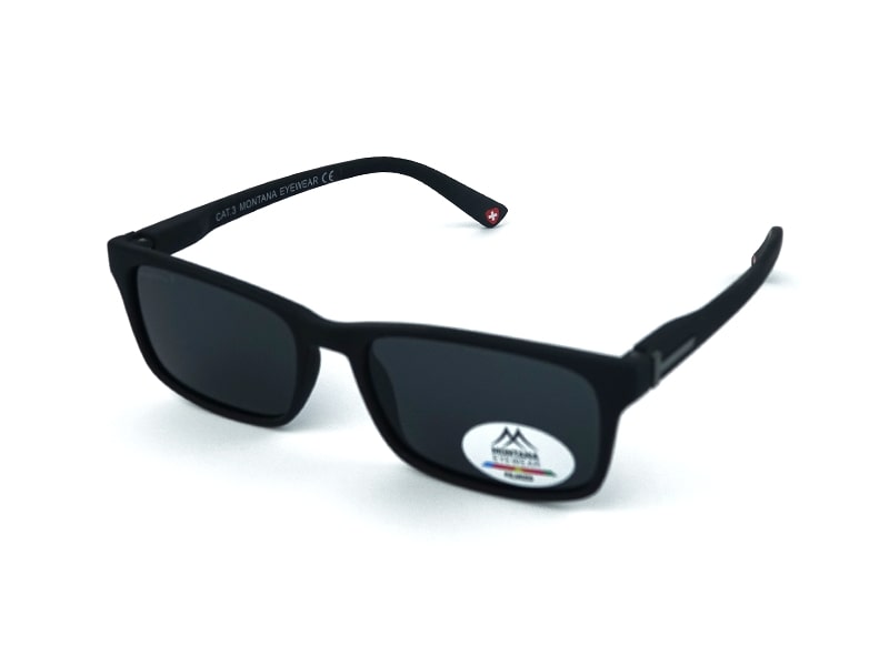Ochelari de soare Montana MP25 54-17-140, din acetat, unisex, dreptunghiular, Black + sacosa