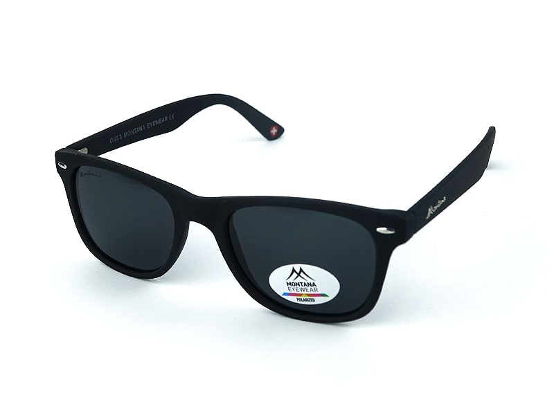 Ochelari de soare Montana MP41 50-22-152, din acetat, unisex, dreptunghiular, Black + sacosa