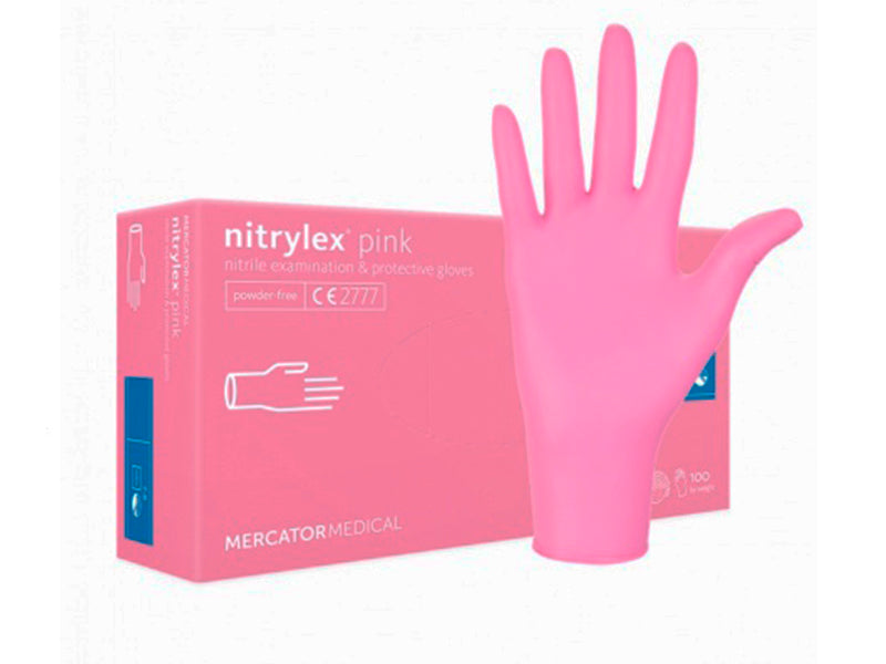 Перчатки смотровые нитриловые неопудренные гладкие N/S N7 (S) розовые 50