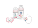 WeeBaby Set cu biberon de 250 ml si 125 ml, tetina + suport (roz)