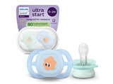 Philips Avent Ultra Start Suzete din silicon 0-2m  2 buc verde-albastru  (SCF075/14) pe Baza de Plante-80%